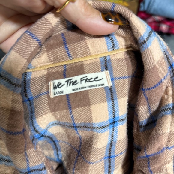 Free People We The Free Happy Hour Oversized Flannel Shirt LG Tan Button Front - Picture 3 of 12